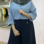 شومیز راه راه ابروبادی سرمه‌ای | گیلاس بانو