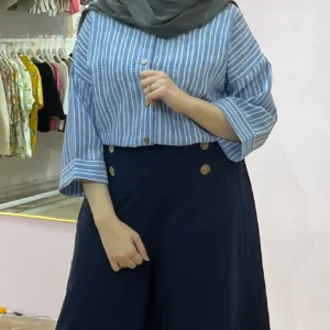شومیز راه راه ابروبادی سرمه‌ای | گیلاس بانو