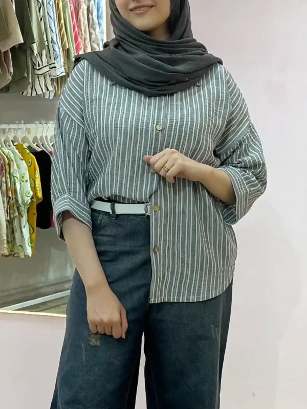 شومیز راه راه طوسی | گیلاس بانو