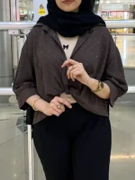 شومیز کراپ نگینی قهوه ای | گیلاس بانو